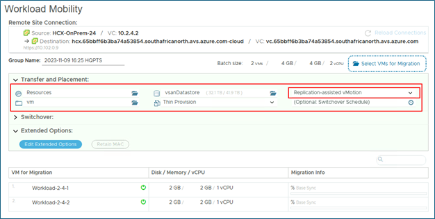 Transfer and Placement of VM on Destination Site