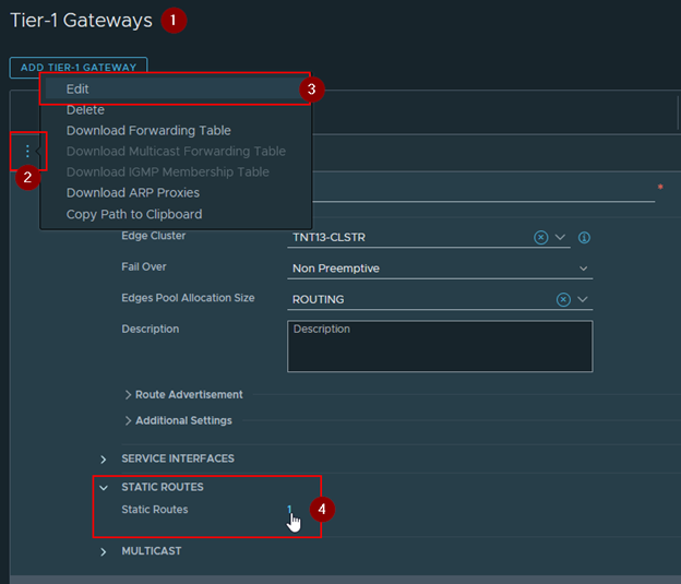 Edit Tier-1 Static Routes