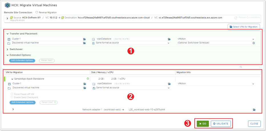 Transfer and Placement of VM on Destination Site