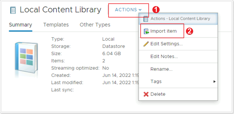 Import Item to Content Library