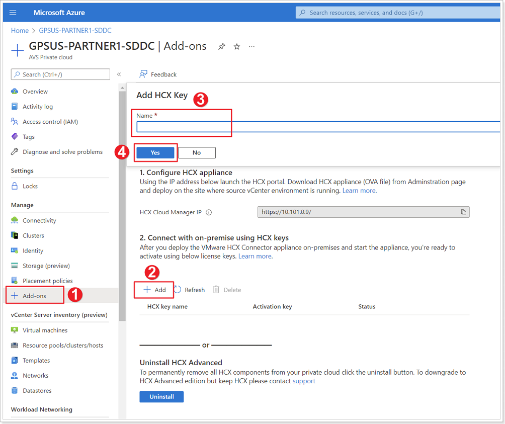 Create HCX Key from Azure Portal