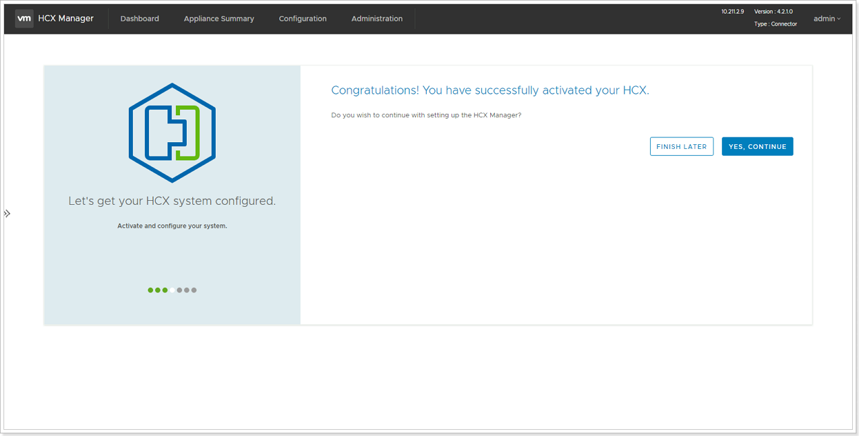 Continue to complete configuration
