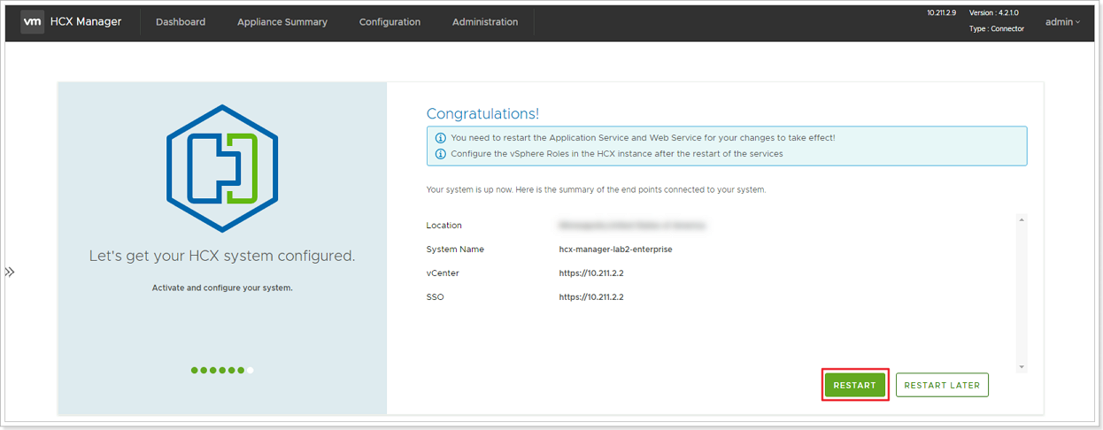 Restart HCX appliance to save changes